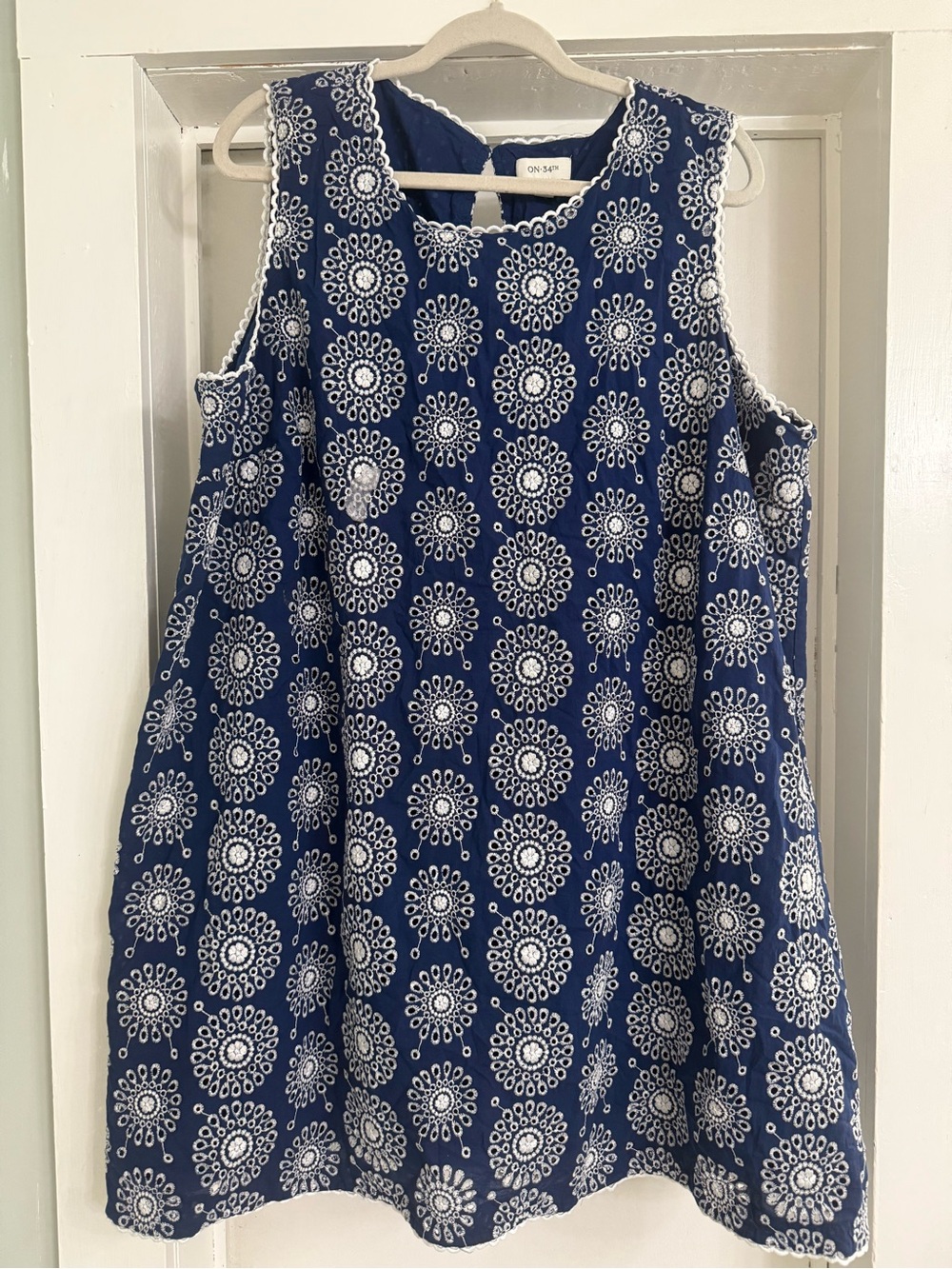 Navy Blue Eyelet Pattern Dress
